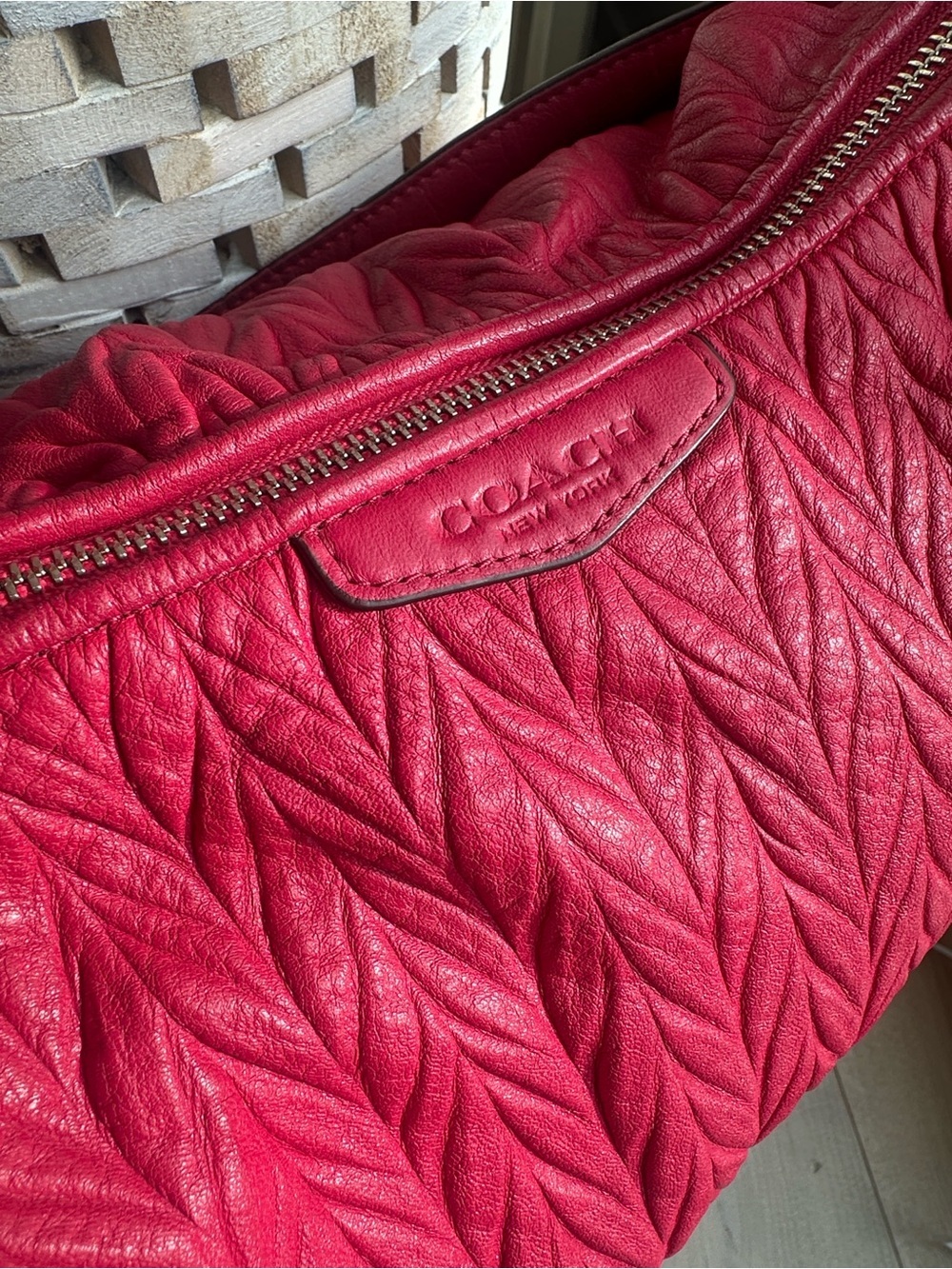 Coach Ruched Quilted Shoulder Bag in Bright Red